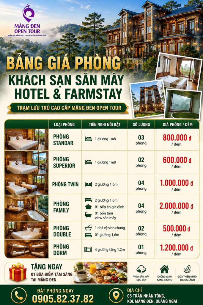 KHÁCH SẠN SĂN MÂY HOTEL & FARMSTAY – TRẠM LƯU TRÚ CAO CẤP MĂNG ĐEN OPEN TOUR
